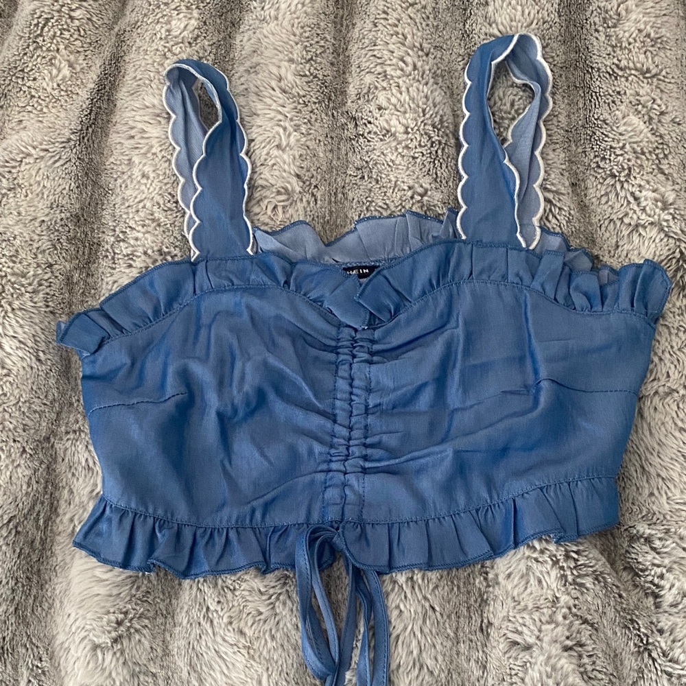 SHEIN Blue Ruffled Crop Top